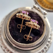 Load image into Gallery viewer, Vintage 9ct Gold Pink Sapphire and Diamond Stud Earrings sides