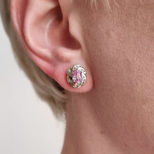 Load image into Gallery viewer, Vintage 9ct Gold Pink Sapphire and Diamond Stud Earrings modelled