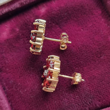 Load image into Gallery viewer, Vintage 9ct Gold Garnet and Diamond Cluster Stud Earrings sides