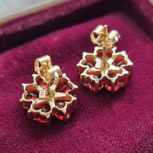 Load image into Gallery viewer, Vintage 9ct Gold Garnet and Diamond Cluster Stud Earrings backs