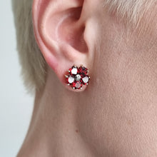 Load image into Gallery viewer, Vintage 9ct Gold Garnet and Diamond Cluster Stud Earrings modelled
