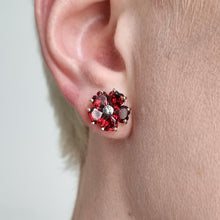 Load image into Gallery viewer, Vintage 9ct Gold Garnet and Diamond Cluster Stud Earrings modelled