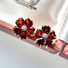 Load image into Gallery viewer, Vintage 9ct Gold Garnet and Diamond Cluster Stud Earrings front