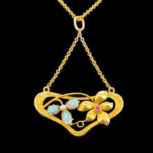 Load image into Gallery viewer, Art Nouveau 15ct Gold Opal, Ruby and Diamond Pendant Necklace