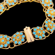 Load image into Gallery viewer, Vintage 14ct Gold Turquoise Flower Cluster Bracelet