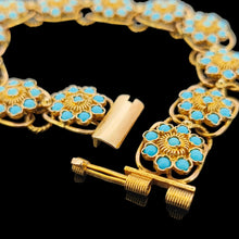Load image into Gallery viewer, Vintage 14ct Gold Turquoise Flower Cluster Bracelet