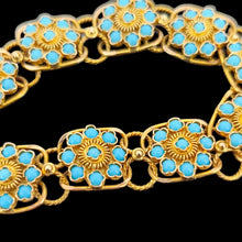 Load image into Gallery viewer, Vintage 14ct Gold Turquoise Flower Cluster Bracelet