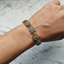 Load image into Gallery viewer, Vintage 14ct Gold Turquoise Flower Cluster Bracelet