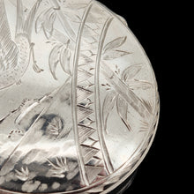 Load image into Gallery viewer, A close-up of bird, water and bamboo engraving on a silver locket