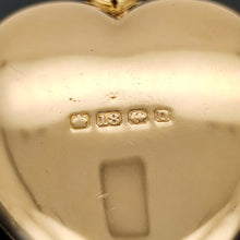 Load image into Gallery viewer, Close-up of a 18 carat gold Birmingham 1912 hallmark on a yellow gold locket