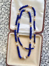 Load image into Gallery viewer, Lapis Lazuli and Freshwater Pearl Necklace in box