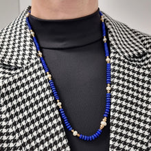 Load image into Gallery viewer, Lapis Lazuli and Freshwater Pearl Necklace modelled