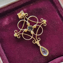 Load image into Gallery viewer, Antique 9ct Gold Aquamarine and Pearl Pendant back