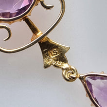 Load image into Gallery viewer, Antique 15ct Gold Amethyst & Pearl Pendant with Chain stamped