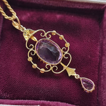 Load image into Gallery viewer, Antique 15ct Gold Amethyst & Pearl Pendant with Chain in box, back