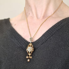 Load image into Gallery viewer, Victorian 15ct Gold Old Cut Diamond Star Drop Pendant with Chain modelled