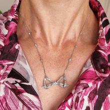 Load image into Gallery viewer, Vintage 18ct White Gold Diamond Bow Necklace modelled