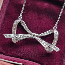 Load image into Gallery viewer, Vintage 18ct White Gold Diamond Bow Necklace back