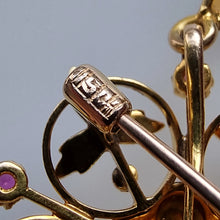 Load image into Gallery viewer, Antique 15ct Gold Ruby, Pearl and Diamond Pendant/Brooch Necklace stamp