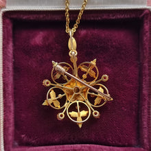 Load image into Gallery viewer, Antique 15ct Gold Ruby, Pearl and Diamond Pendant/Brooch Necklace back