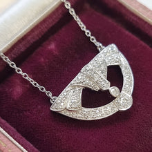 Load image into Gallery viewer, Art Deco Platinum Diamond Pendant on 9ct White Gold Chain in box