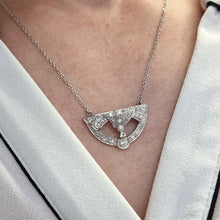 Load image into Gallery viewer, Art Deco Platinum Diamond Pendant on 9ct White Gold Chain modelled