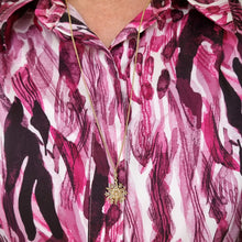 Load image into Gallery viewer, Antique 15ct Gold Pearl Star Pendant with 14ct Gold Curb Chain modelled against a pink blouse