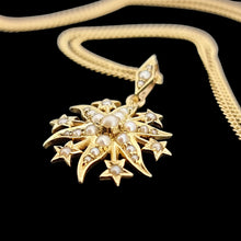 Load image into Gallery viewer, Antique 15ct Gold Pearl Star Pendant with 14ct Gold Curb Chain side view, on a black background