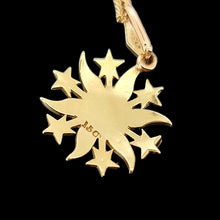 Load image into Gallery viewer, Antique 15ct Gold Pearl Star Pendant with 14ct Gold Curb Chain showing the back of the pendant and the 15CT stamp, on a black background
