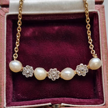 Load image into Gallery viewer, Antique 15ct Gold Pearl and Rose Cut Diamond Pendant Necklace in box