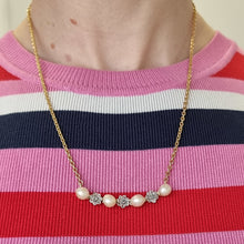 Load image into Gallery viewer, Antique 15ct Gold Pearl and Rose Cut Diamond Pendant Necklace modelled