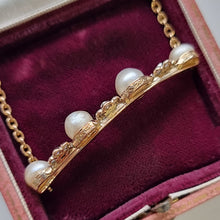 Load image into Gallery viewer, Antique 15ct Gold Pearl and Rose Cut Diamond Pendant Necklace engraved side