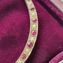 Load image into Gallery viewer, Antique 9ct Yellow Gold Ruby and Pearl Crescent Pendant Necklace