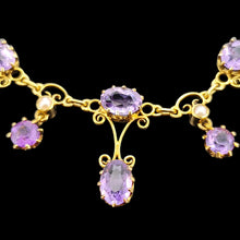 Load image into Gallery viewer, Antique 15ct Yellow Gold Amethyst and Pearl Fringe Necklace