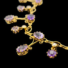 Load image into Gallery viewer, Antique 15ct Yellow Gold Amethyst and Pearl Fringe Necklace