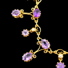 Load image into Gallery viewer, Antique 15ct Yellow Gold Amethyst and Pearl Fringe Necklace