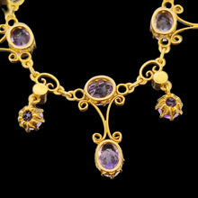 Load image into Gallery viewer, Antique 15ct Yellow Gold Amethyst and Pearl Fringe Necklace