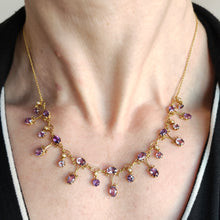 Load image into Gallery viewer, Antique 15ct Yellow Gold Amethyst and Pearl Fringe Necklace