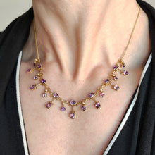 Load image into Gallery viewer, Antique 15ct Yellow Gold Amethyst and Pearl Fringe Necklace
