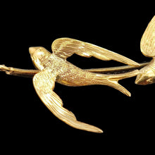 Load image into Gallery viewer, A yellow gold pendant necklace featuring two swallow birds in flight