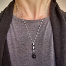 Load image into Gallery viewer, 18ct & 9ct White Gold Onyx and Diamond Drop Necklace modelled