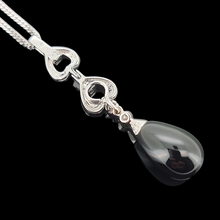 Load image into Gallery viewer, 18ct & 9ct White Gold Onyx and Diamond Drop Necklace back of pendant