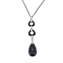 Load image into Gallery viewer, 18ct & 9ct White Gold Onyx and Diamond Drop Necklace front