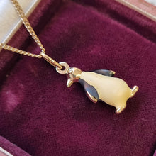 Load image into Gallery viewer, Vintage 9ct Gold Penguin Charm Necklace side, in box