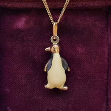 Load image into Gallery viewer, Vintage 9ct Gold Penguin Charm Necklace front, in box