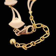 Load image into Gallery viewer, A rose gold link necklace with lobster clasp and extender chain, against a black background