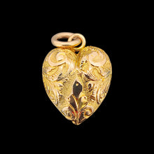 Load image into Gallery viewer, A yellow gold engraved heart shaped charm pendant