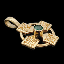 Load image into Gallery viewer, 9ct Yellow Gold Emerald Celtic Cross Pendant