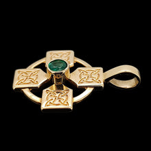 Load image into Gallery viewer, 9ct Yellow Gold Emerald Celtic Cross Pendant