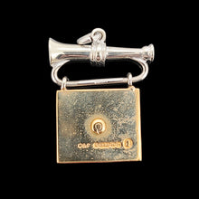 Load image into Gallery viewer, A yellow and white gold flag and bugle charm, hallmarked